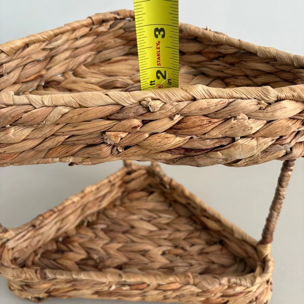 Woven Seagrass 2-Tier Corner Shelf Organizer Natural Fiber Boho Storage Basket